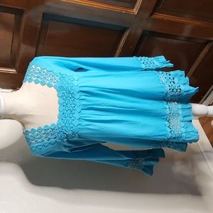 Sol brand Turquoise Square Smocked Neck Embroidered  Sleeveand neck